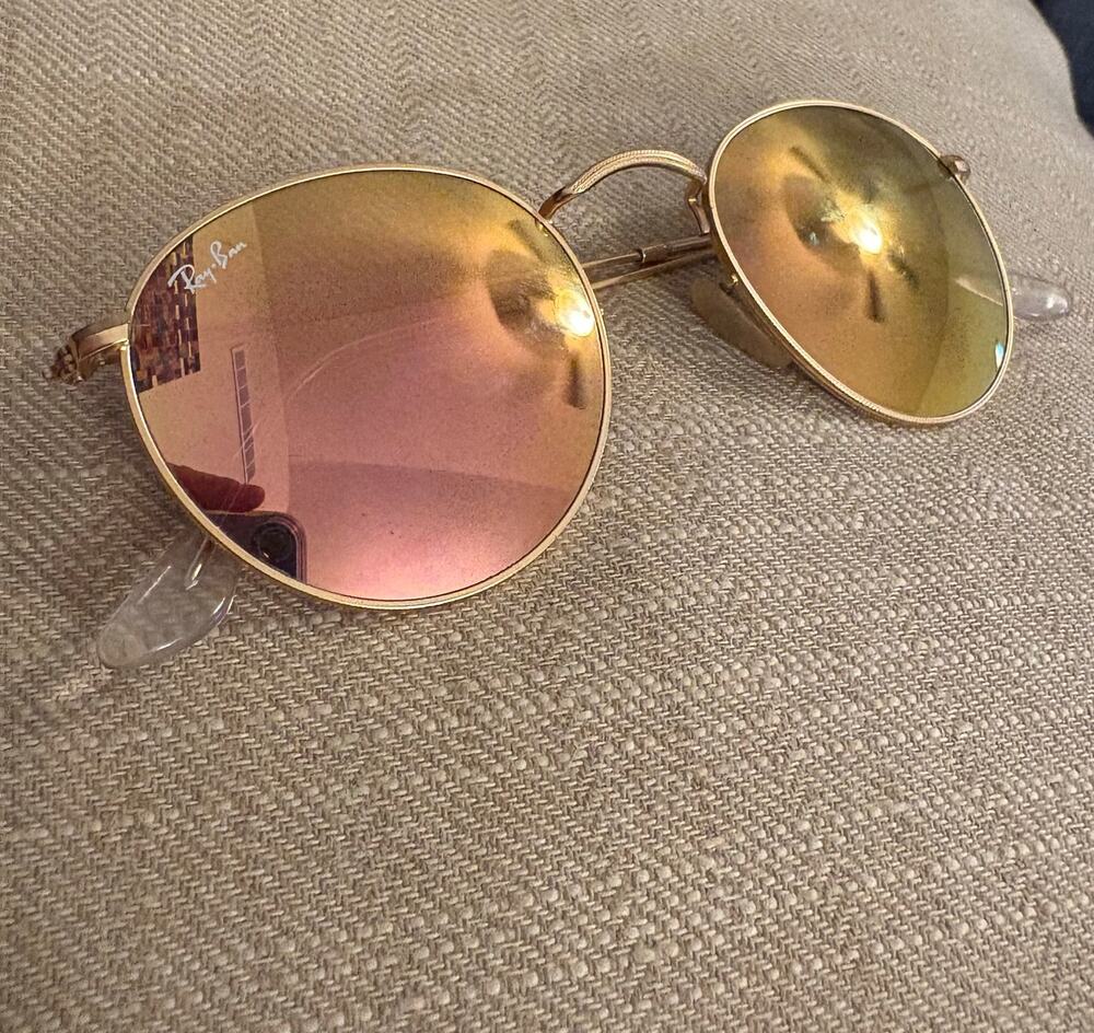 Ray-Ban RB3447 Round Metal Sunglasses 112/Z2 Pink Gold Flash Mirror 50-21 Italy